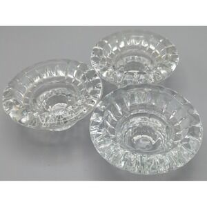 Vintage KIG Malaysia Pressed Glass Taper Candle Holders Set of 3 Scalloped 3.5"‎